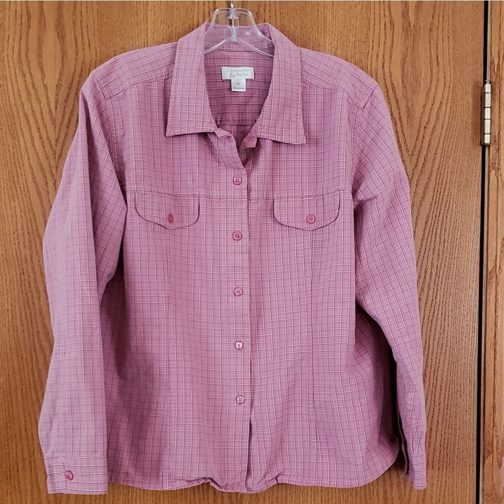 EUC Ladies Pink and Purple Plaid Blouse Sz XL